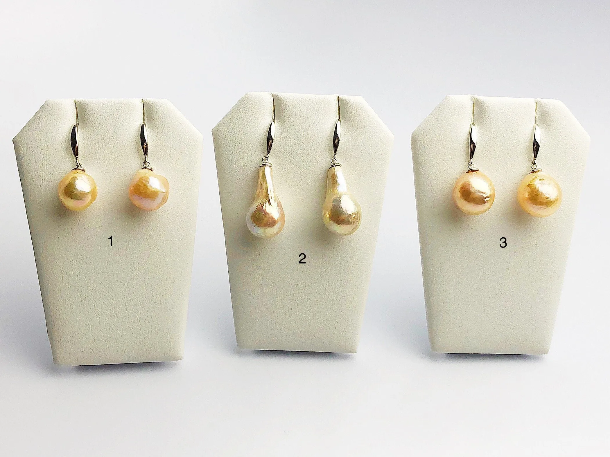 All Natural Edison Freshwater Baroque Pearl Drop Earrings on 925 Sterling Silver (475 No. 1-3)