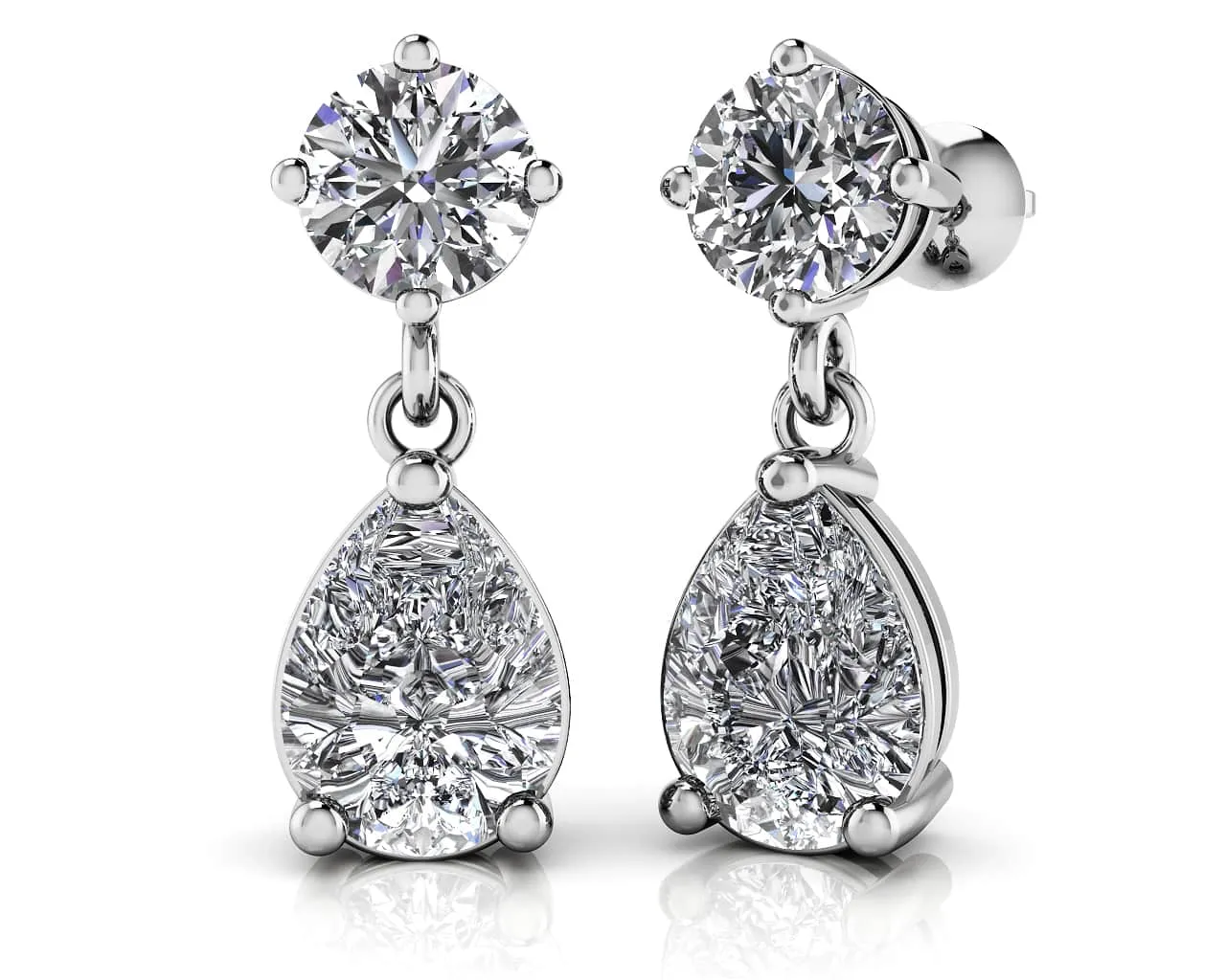 Alluring Round And Pear Shaped Drop Lab-Grown Diamond Earrings with 2.60 ct.(finished) 9x6mm, 4.25mm