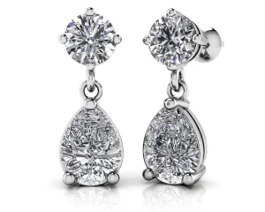 Alluring Round And Pear Shaped Drop Lab-Grown Diamond Earrings with 2.60 ct.(finished) 9x6mm, 4.25mm