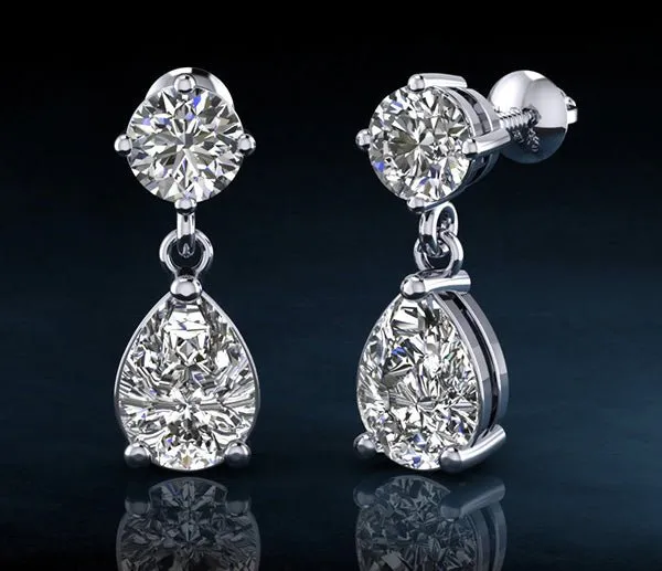 Alluring Round And Pear Shaped Drop Lab-Grown Diamond Earrings with 2.60 ct.(finished) 9x6mm, 4.25mm