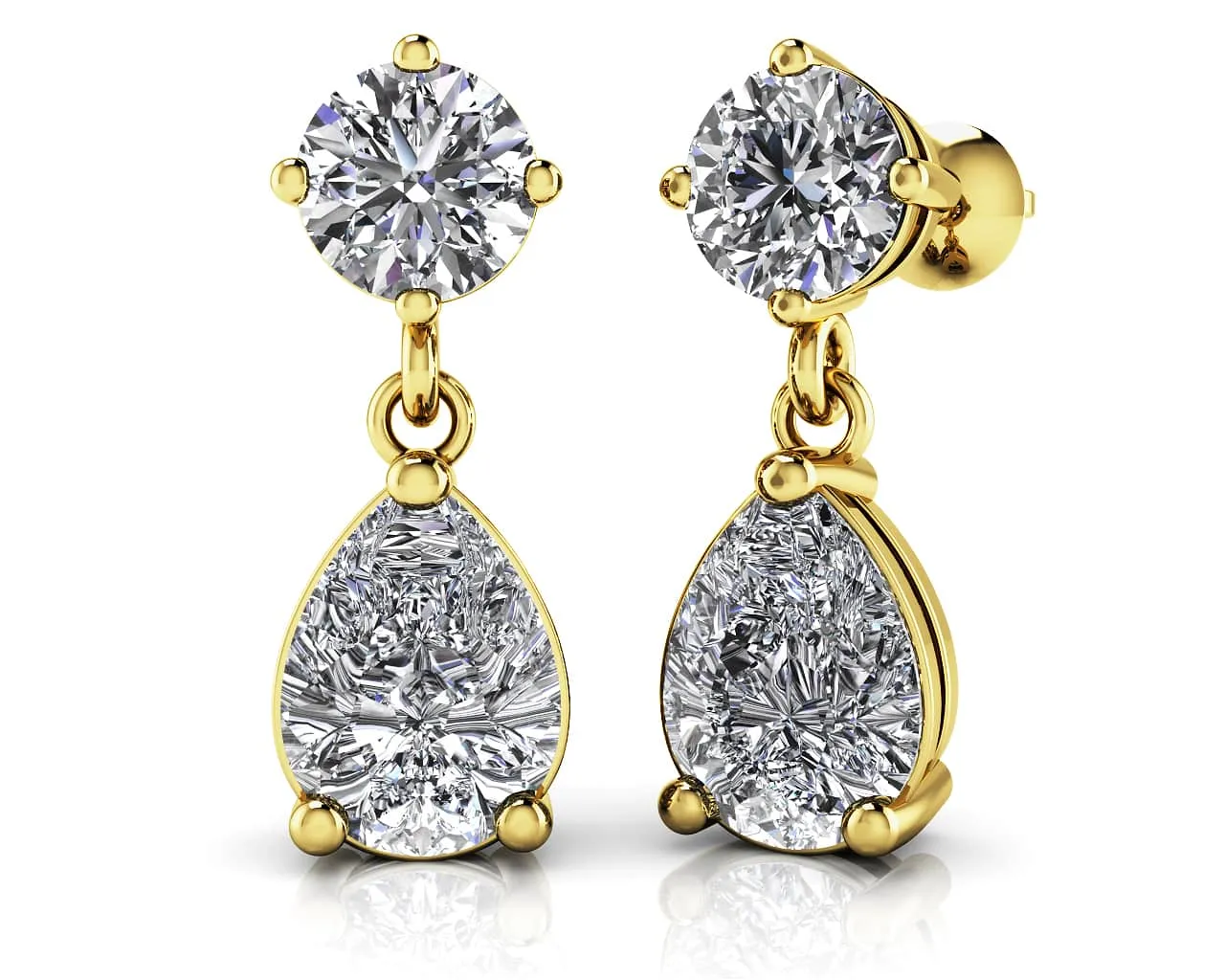 Alluring Round And Pear Shaped Drop Lab-Grown Diamond Earrings with 2.60 ct.(finished) 9x6mm, 4.25mm