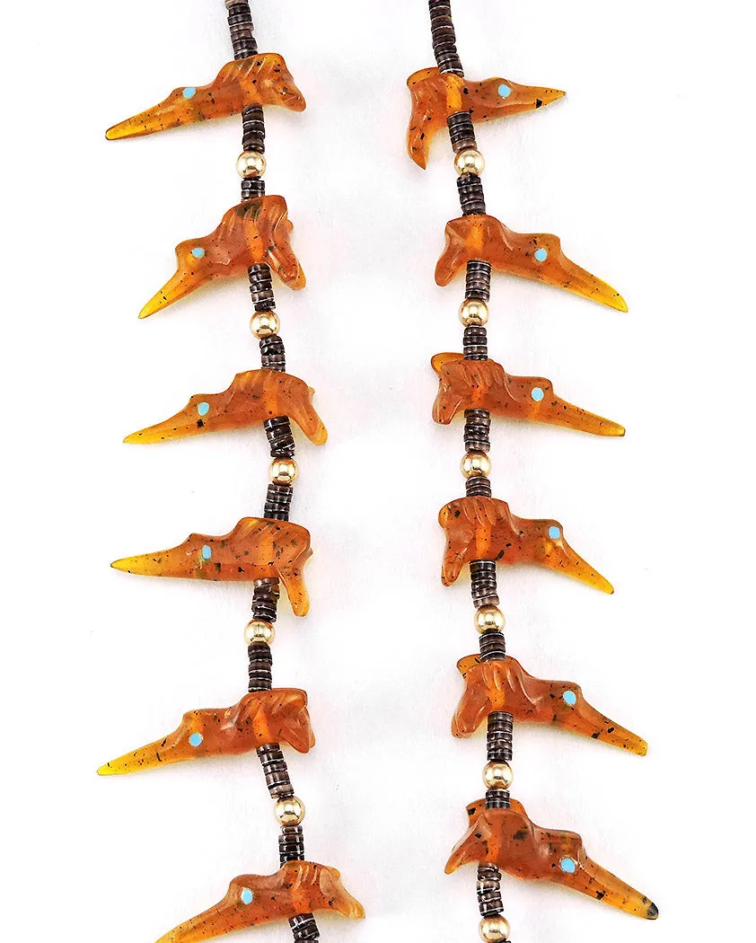 Amber Hummingbird Fetish Necklace & Earrings Set