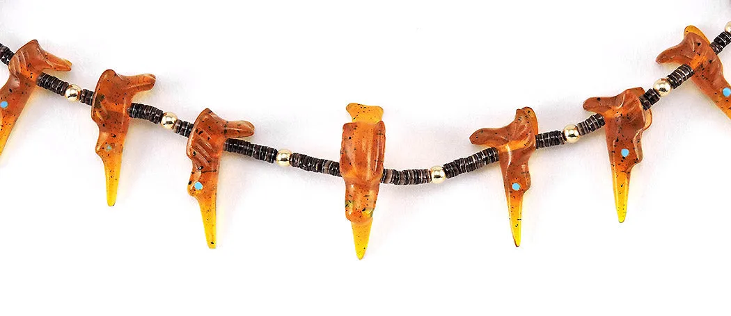 Amber Hummingbird Fetish Necklace & Earrings Set