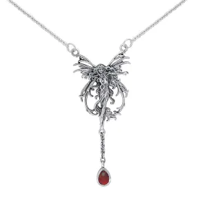 Amy Brown Fire Element Faery Sterling Silver Necklace With Dangling Gemstone  TN297