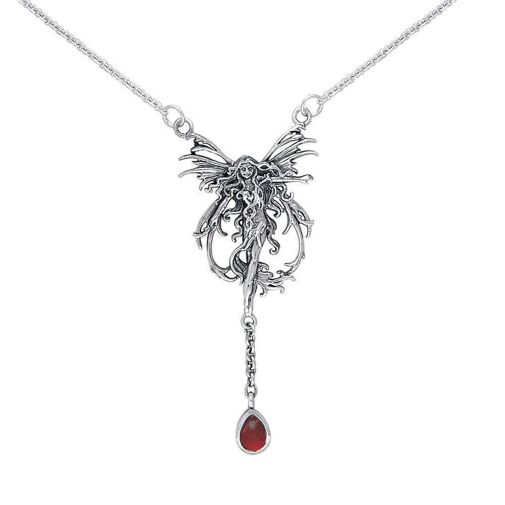 Amy Brown Fire Element Faery Sterling Silver Necklace With Dangling Gemstone  TN297