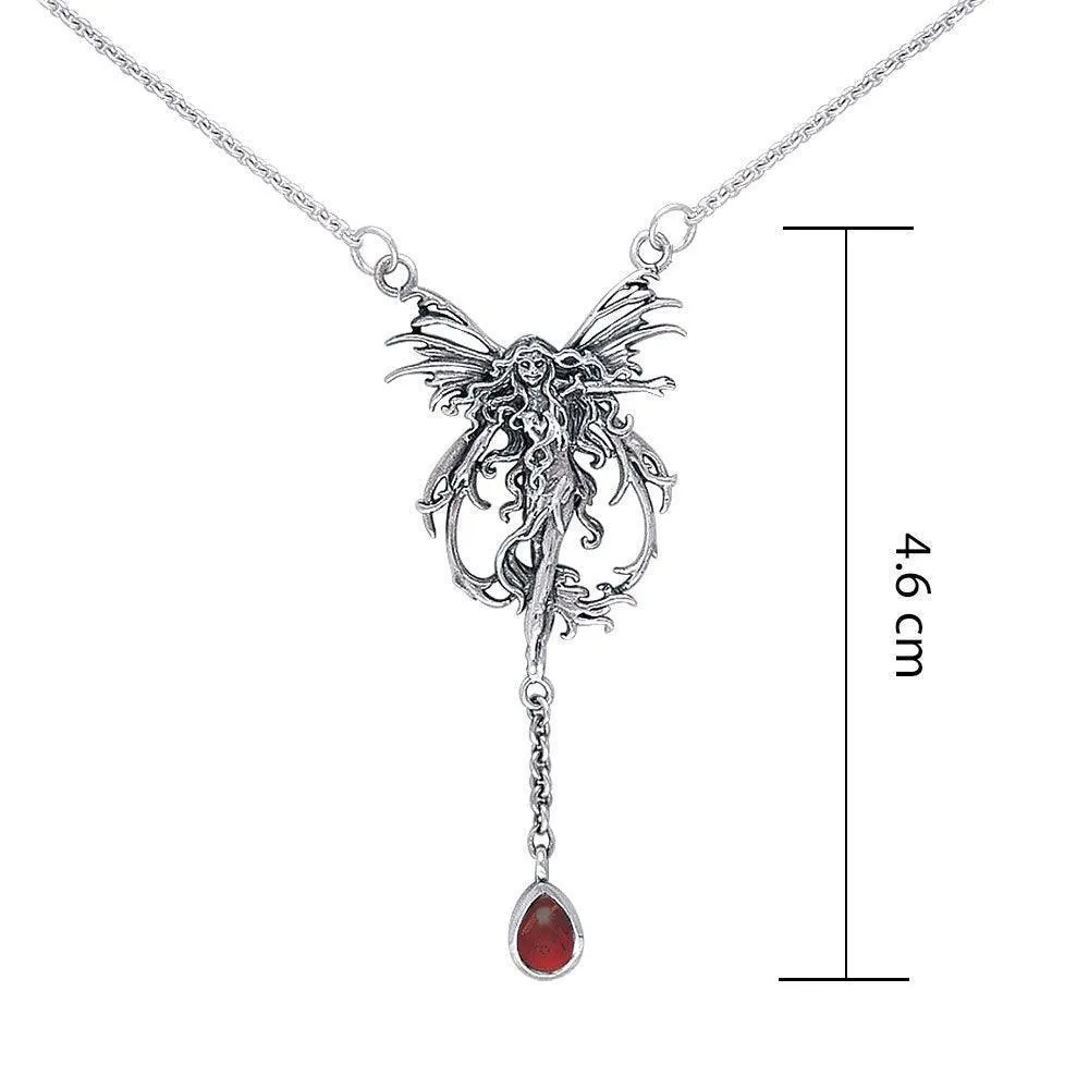 Amy Brown Fire Element Faery Sterling Silver Necklace With Dangling Gemstone  TN297