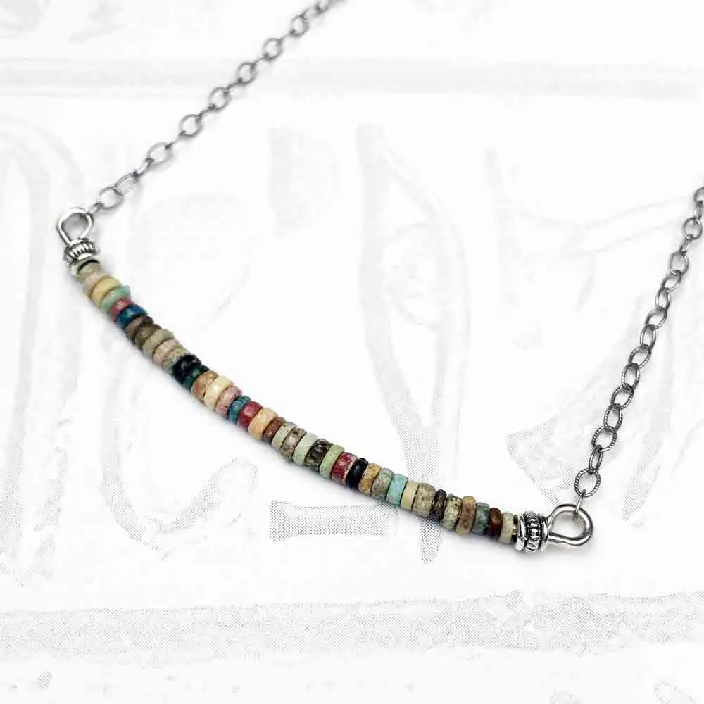 Ancient Egyptian Faience Mummy Bead Necklace in Sterling Silver | Artifact #G3516