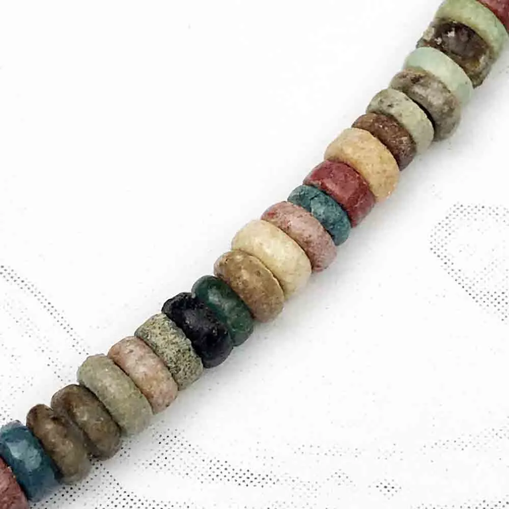 Ancient Egyptian Faience Mummy Bead Necklace in Sterling Silver | Artifact #G3516