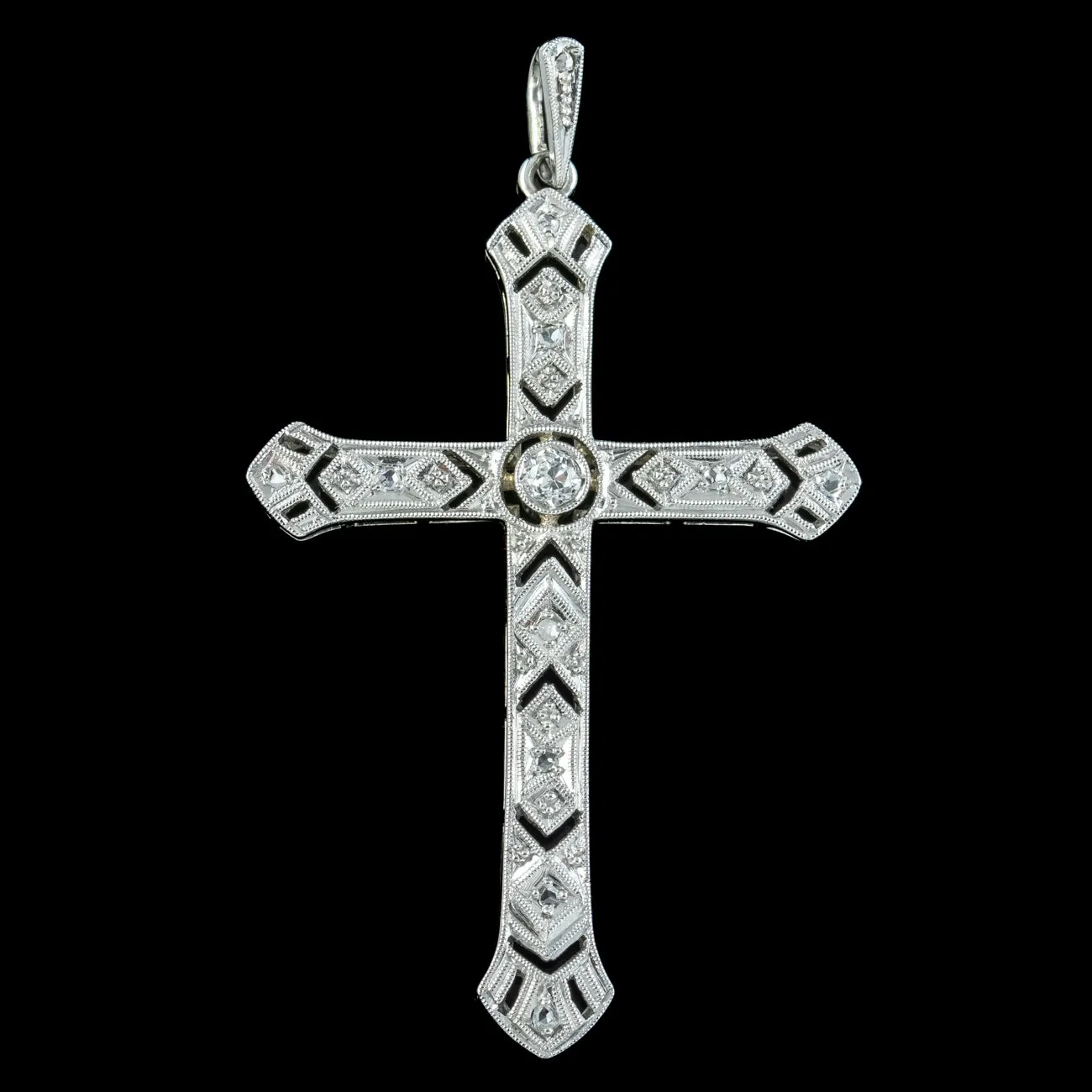 Antique Art Deco Diamond Cross Pendant 15ct Gold 0.20ct Diamond