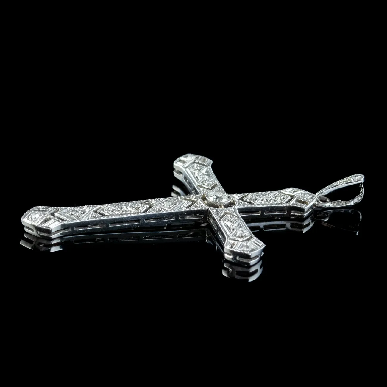 Antique Art Deco Diamond Cross Pendant 15ct Gold 0.20ct Diamond