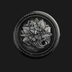 Antique Carved Whitby Jet Forget Me Not Locket Brooch