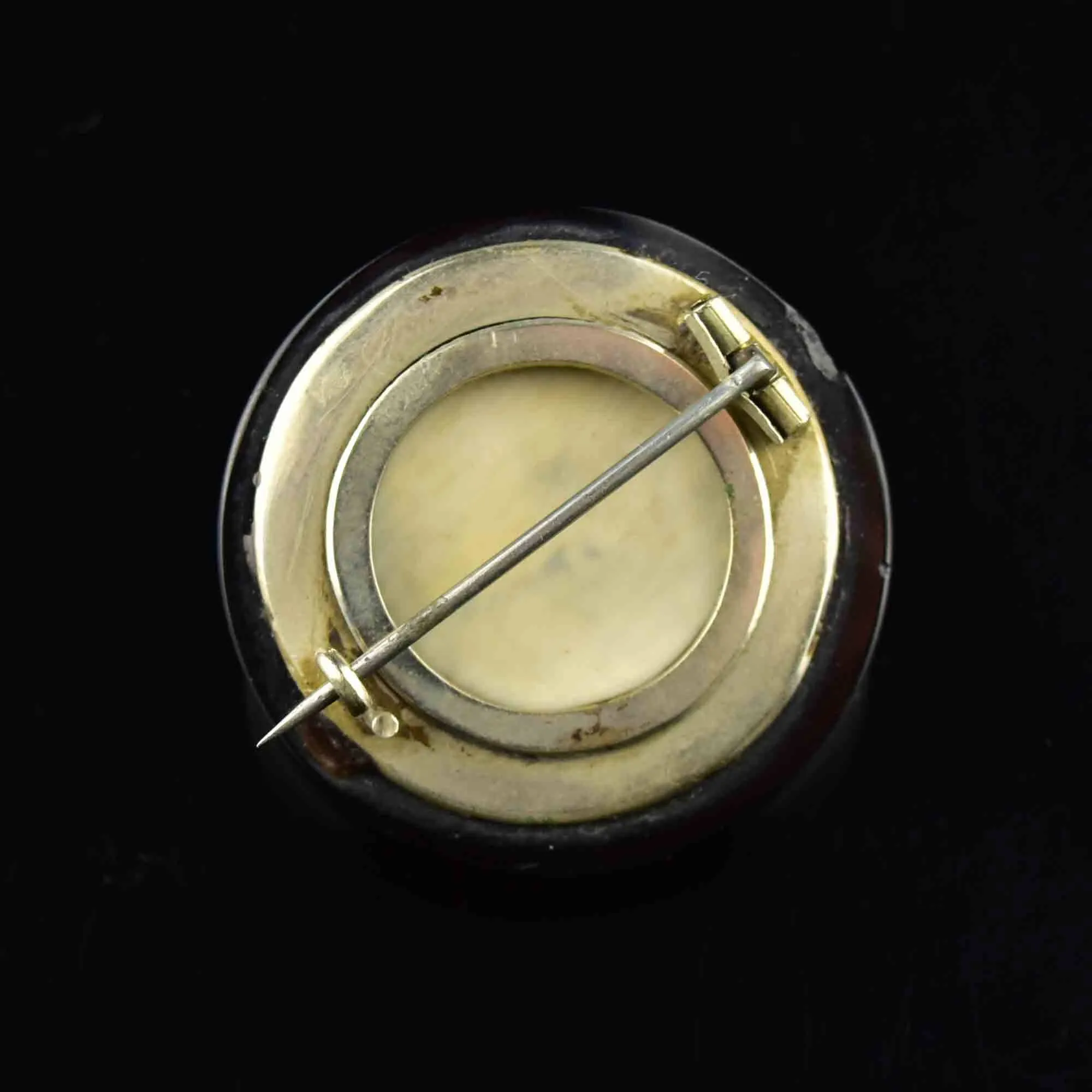 Antique Carved Whitby Jet Forget Me Not Locket Brooch