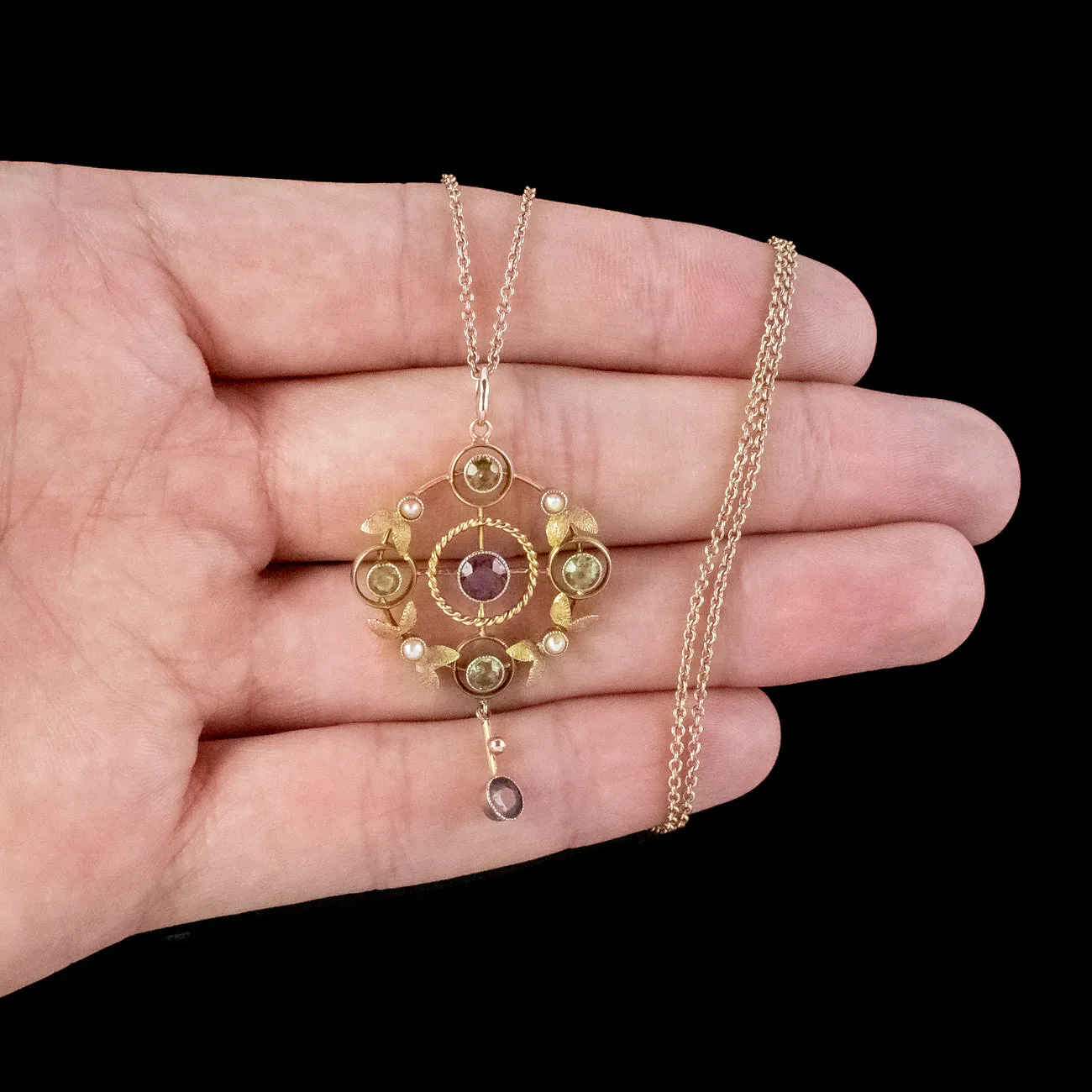 Antique Edwardian Suffragette Pendant Necklace 9ct Gold