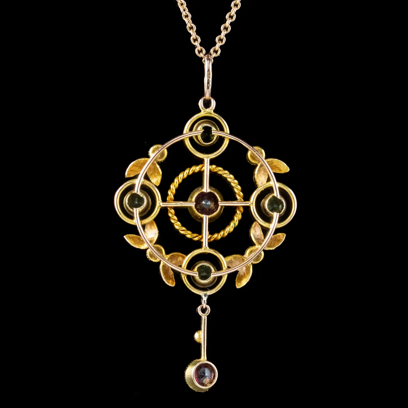 Antique Edwardian Suffragette Pendant Necklace 9ct Gold