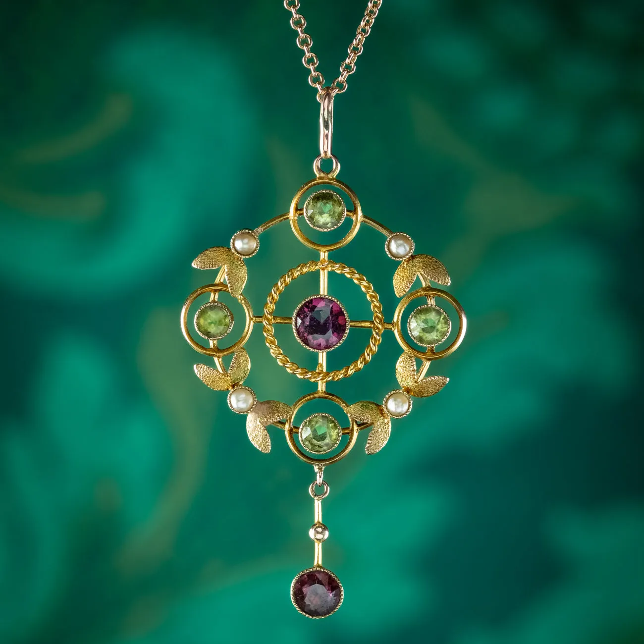 Antique Edwardian Suffragette Pendant Necklace 9ct Gold