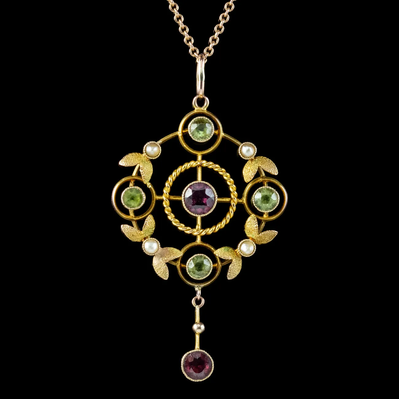 Antique Edwardian Suffragette Pendant Necklace 9ct Gold
