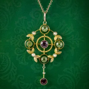 Antique Edwardian Suffragette Pendant Necklace 9ct Gold