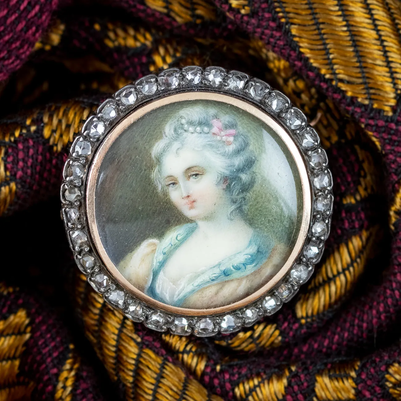 Antique Georgian Diamond Hand Painted Portrait Brooch