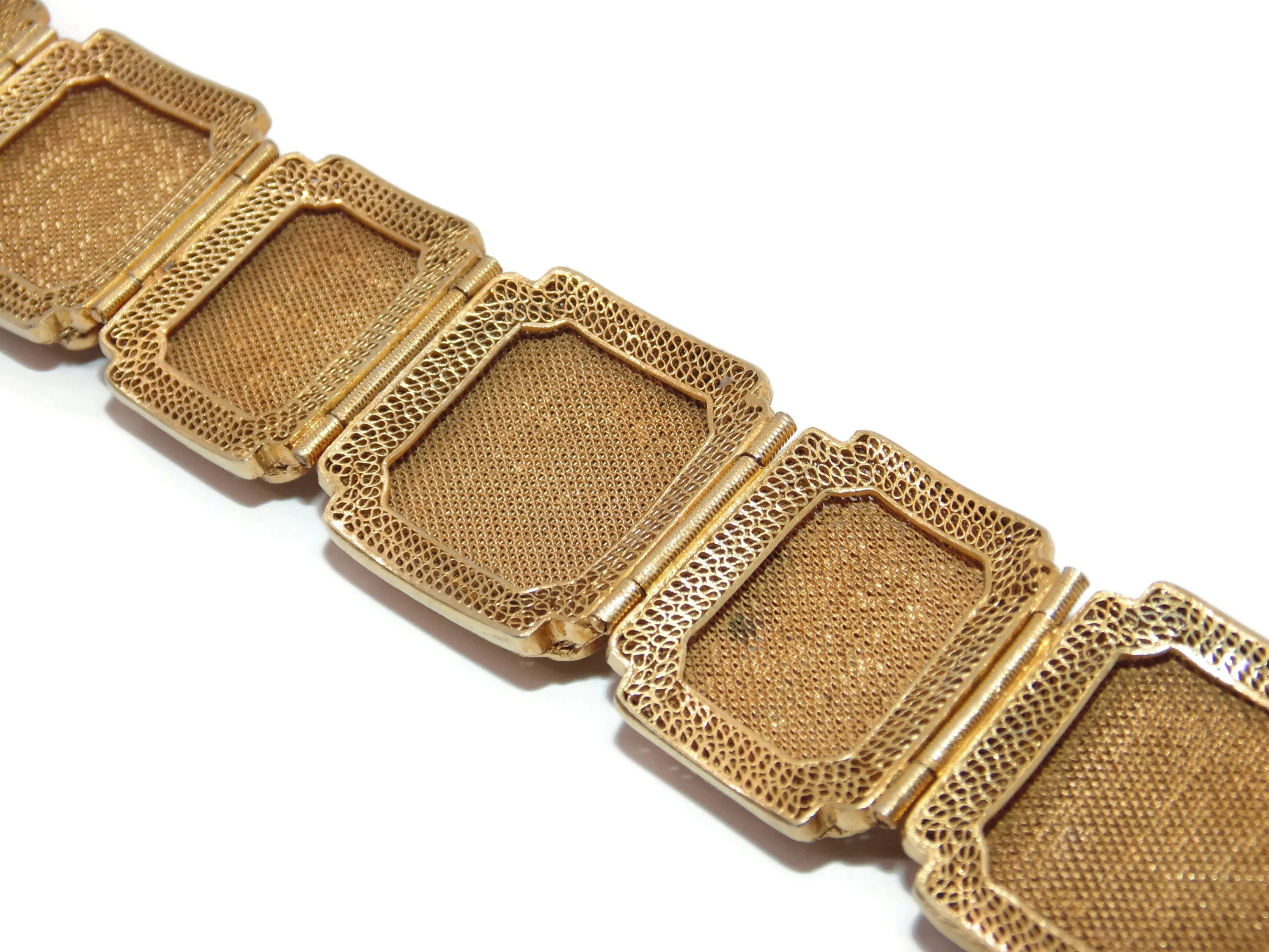 Antique Jade Carved Rounds Wide Panel Bracelet with Chinese Proverbs in Gold Plated