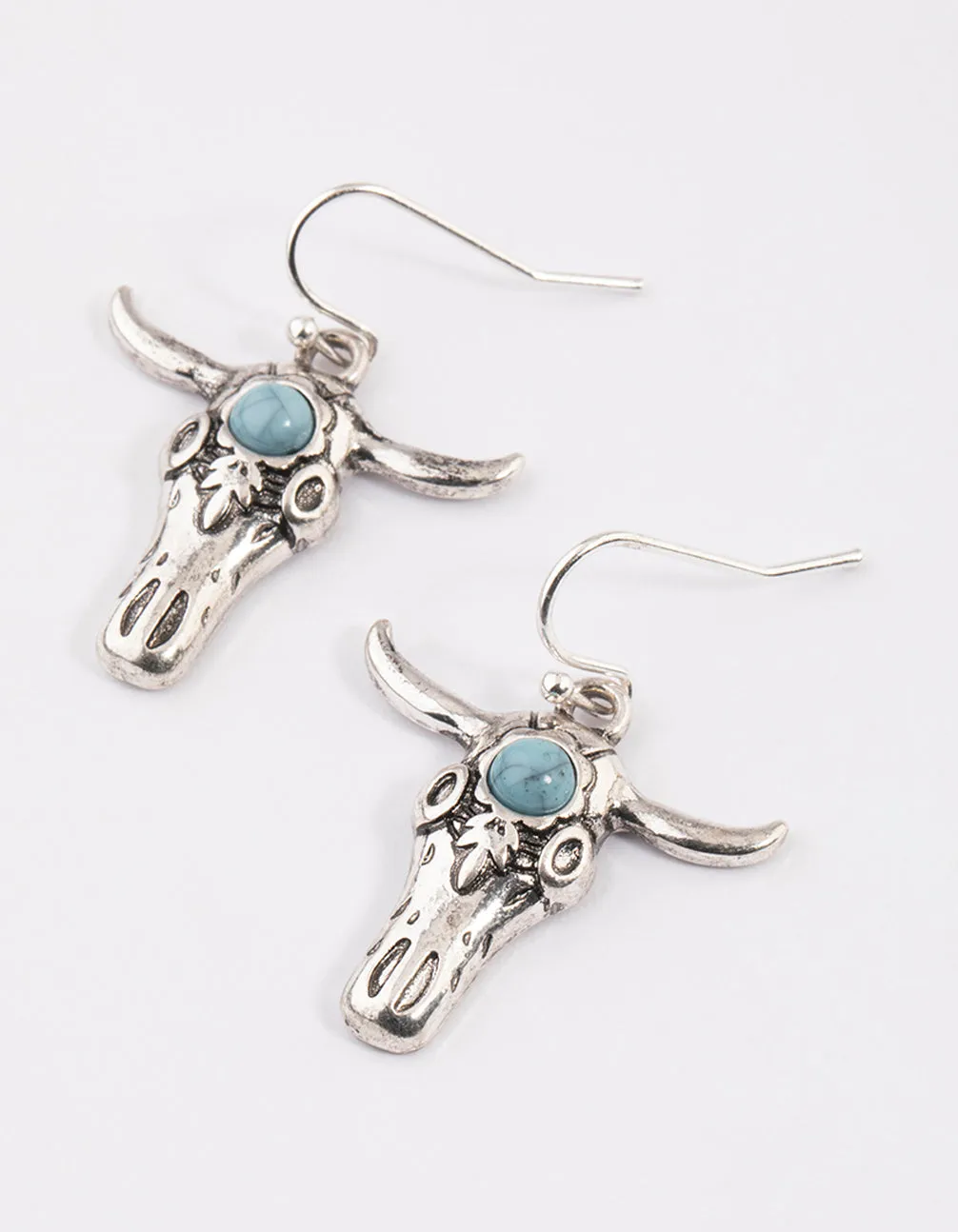 Antique Silver Boho Cow Drop Earrings