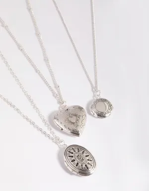 Antique Silver Mixed Locket Layered Necklace