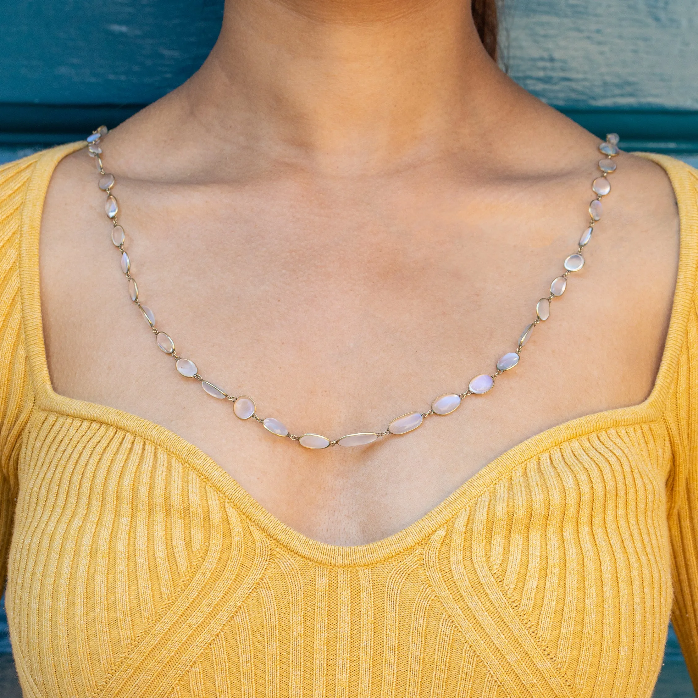 Antique Silver Moonstone Riviere Necklace, 45.00ct