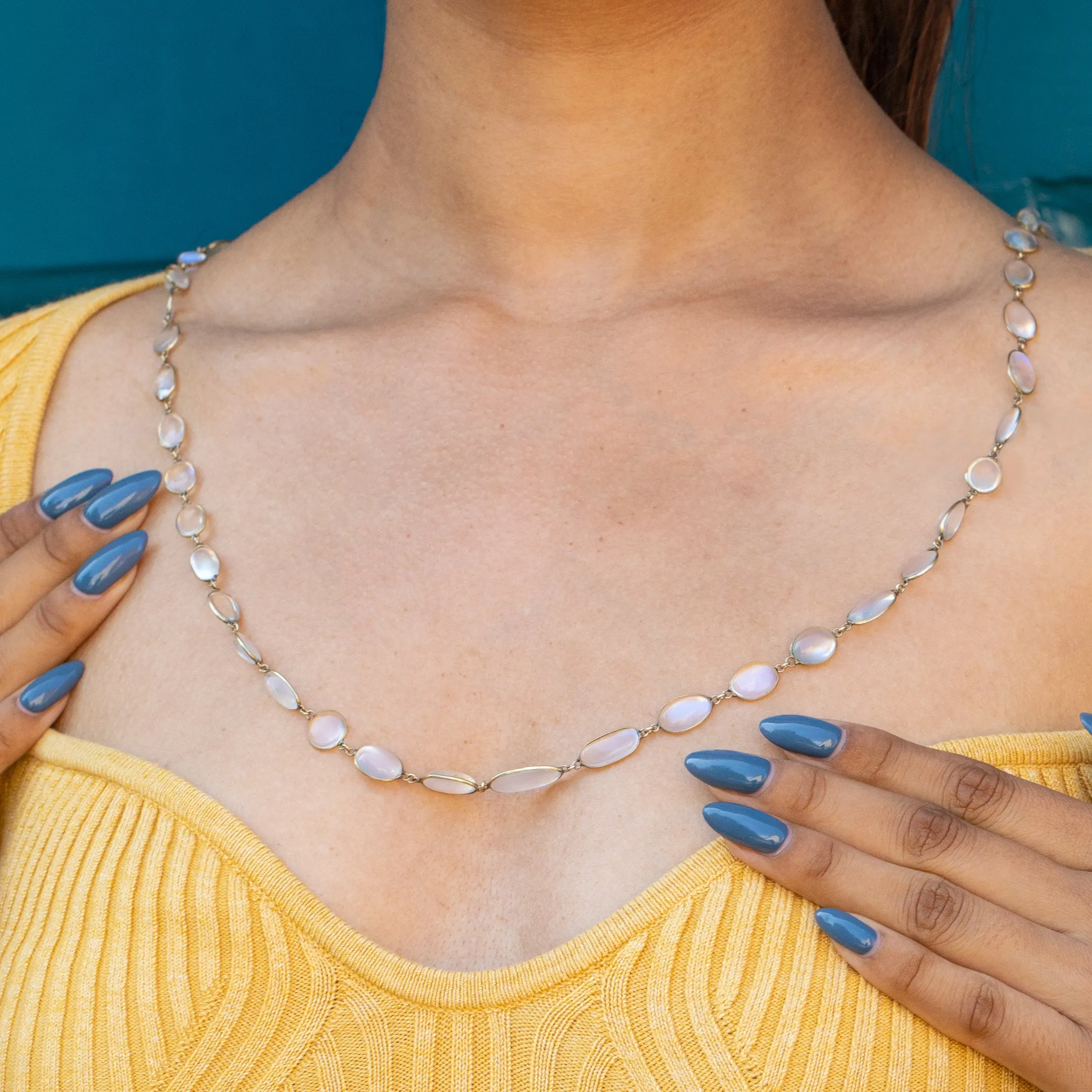 Antique Silver Moonstone Riviere Necklace, 45.00ct