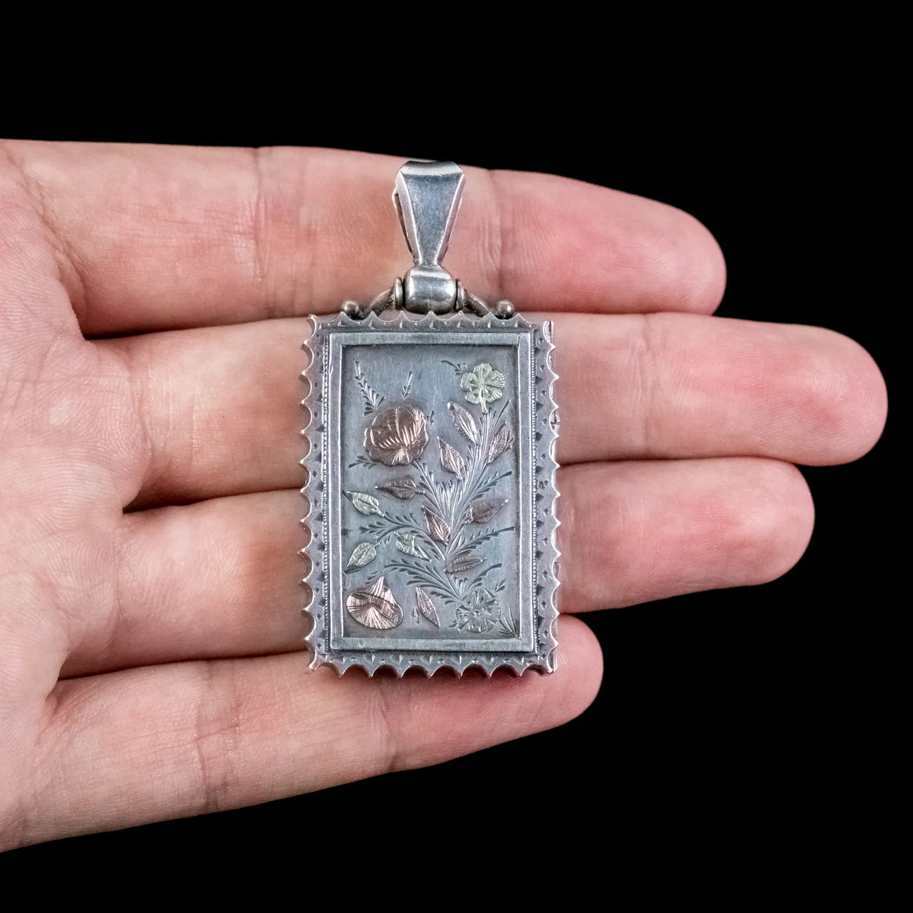 Antique Victorian Floral Locket Sterling Silver Dated 1880