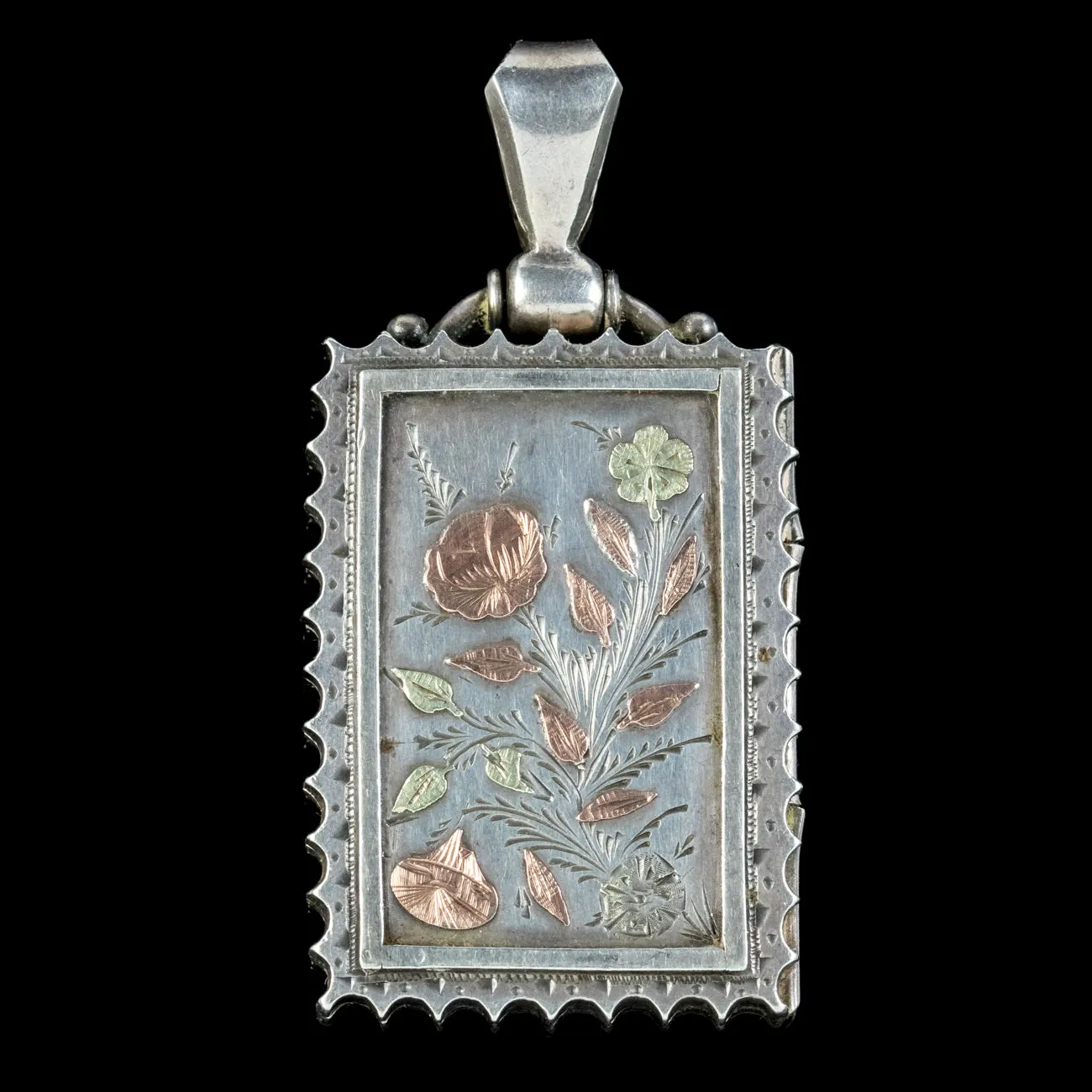 Antique Victorian Floral Locket Sterling Silver Dated 1880