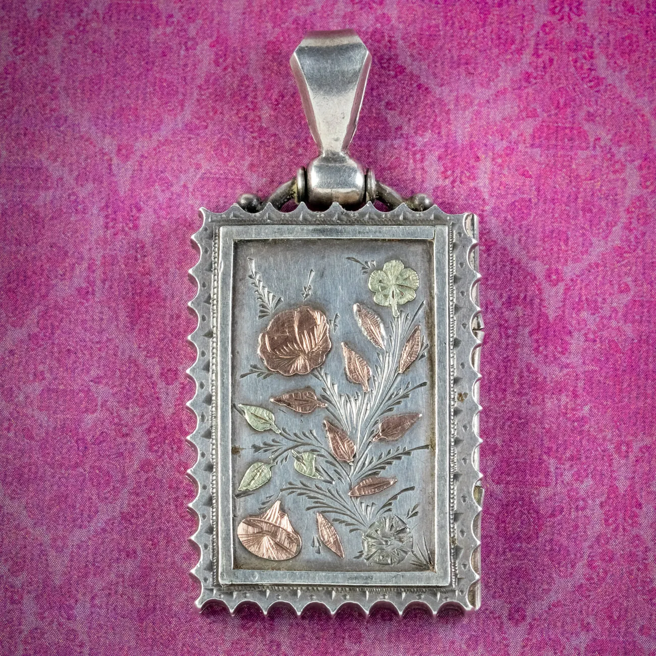Antique Victorian Floral Locket Sterling Silver Dated 1880