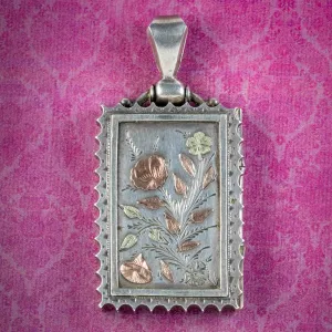 Antique Victorian Floral Locket Sterling Silver Dated 1880