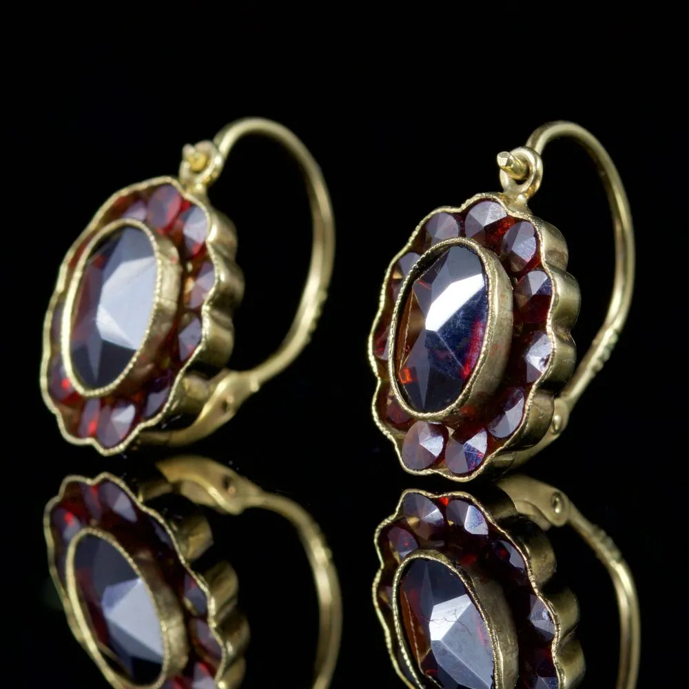 Antique Victorian Garnet Earrings Garnet Gold Circa 1900