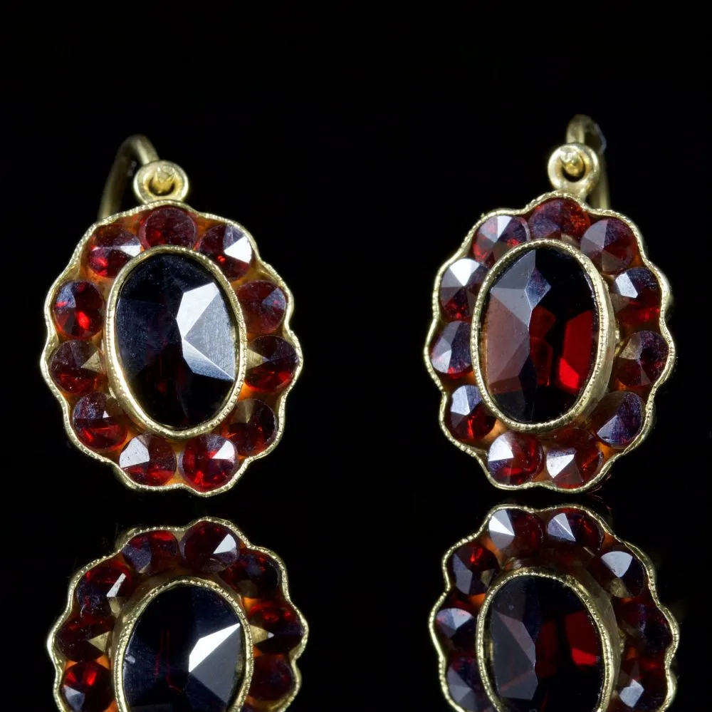 Antique Victorian Garnet Earrings Garnet Gold Circa 1900