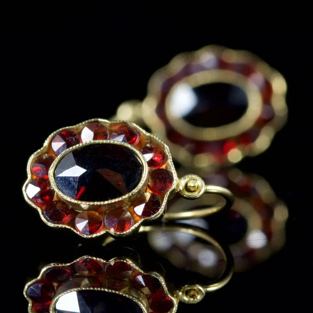 Antique Victorian Garnet Earrings Garnet Gold Circa 1900