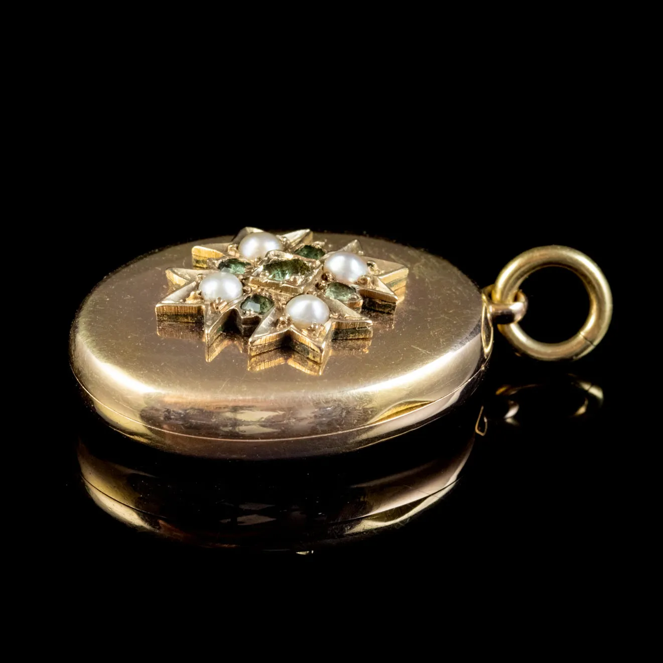 Antique Victorian Green Garnet Pearl Cross Locket 18Ct Gold Circa 1900