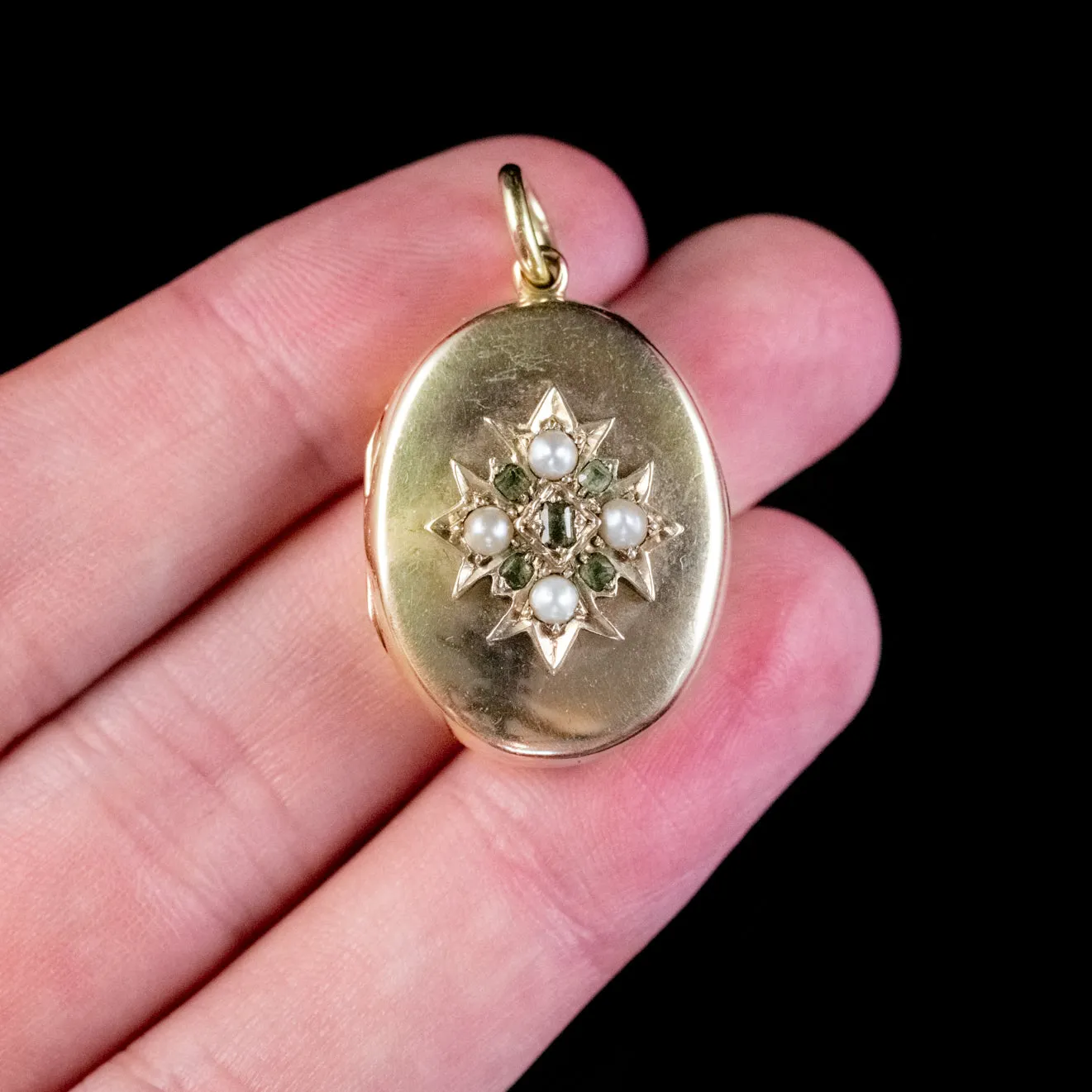 Antique Victorian Green Garnet Pearl Cross Locket 18Ct Gold Circa 1900