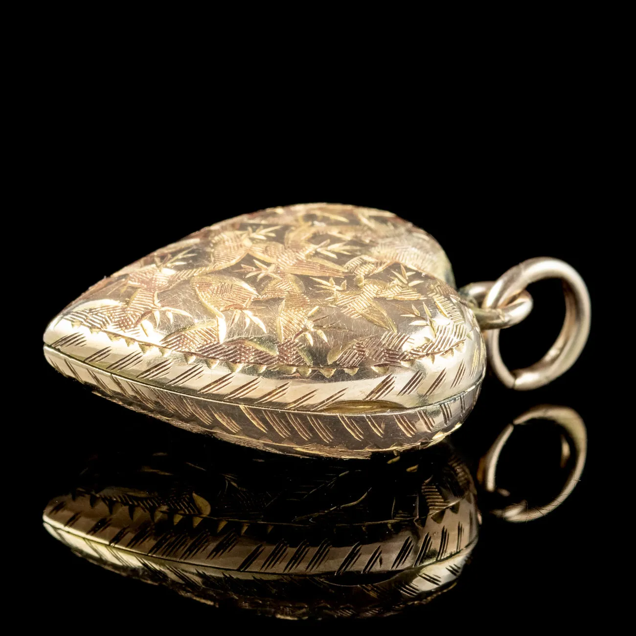 Antique Victorian Ivy Heart Locket 9ct Gold Dated 1886