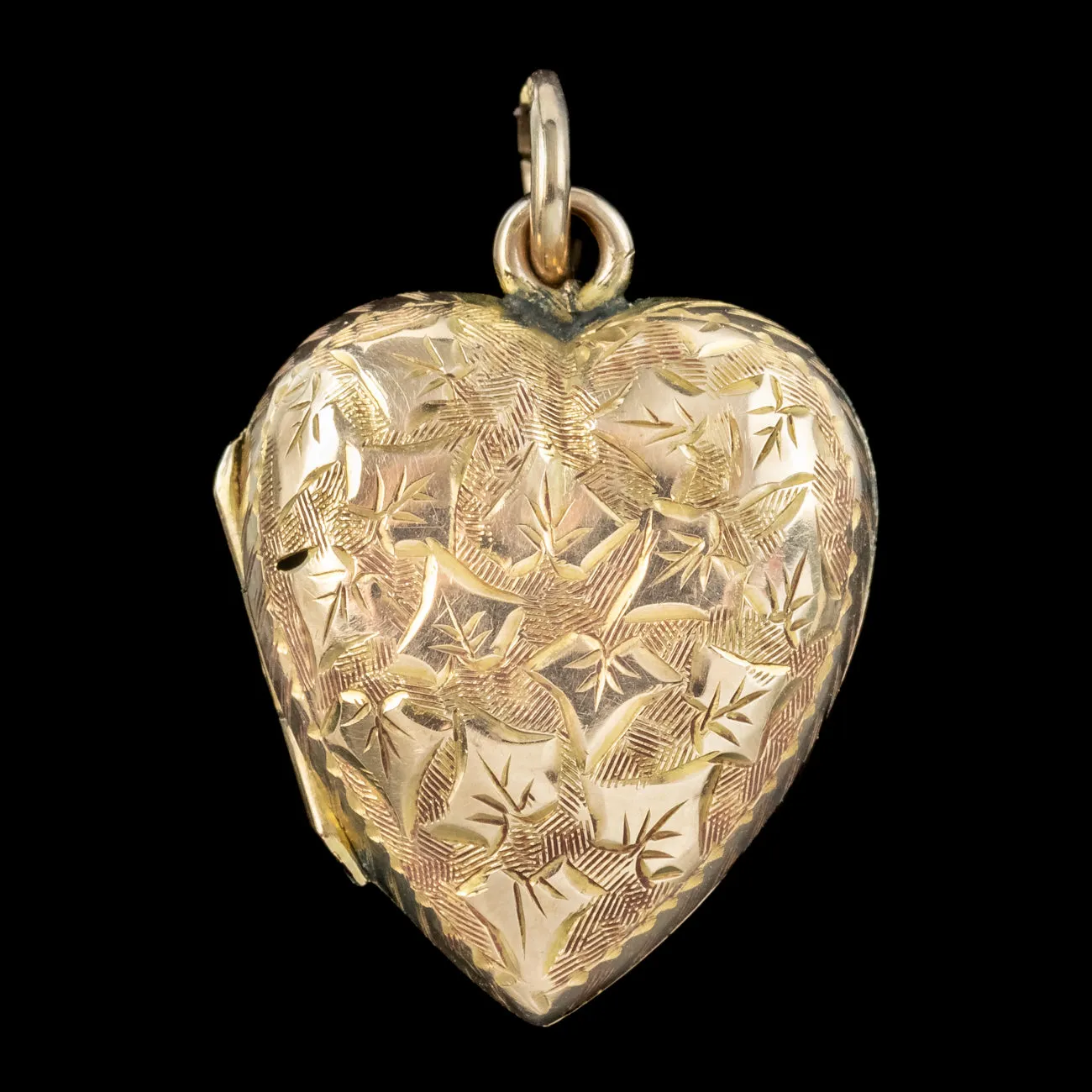 Antique Victorian Ivy Heart Locket 9ct Gold Dated 1886