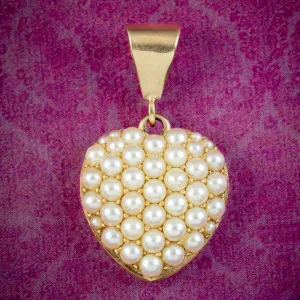 Antique Victorian Pearl Heart Locket 15ct Gold