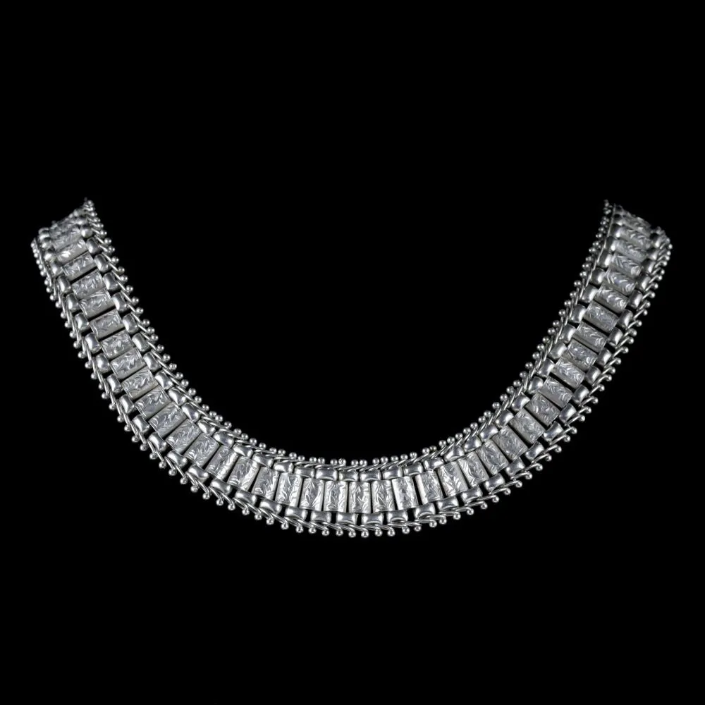 Antique Victorian Silver Collar Necklace Circa. 1880