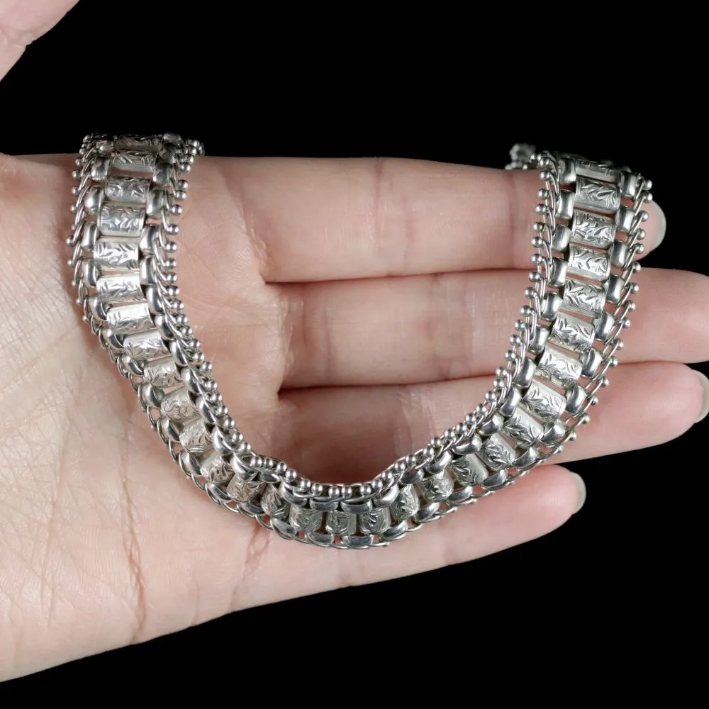 Antique Victorian Silver Collar Necklace Circa. 1880