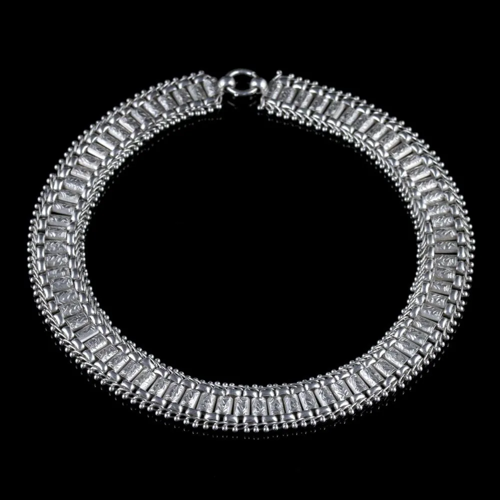 Antique Victorian Silver Collar Necklace Circa. 1880
