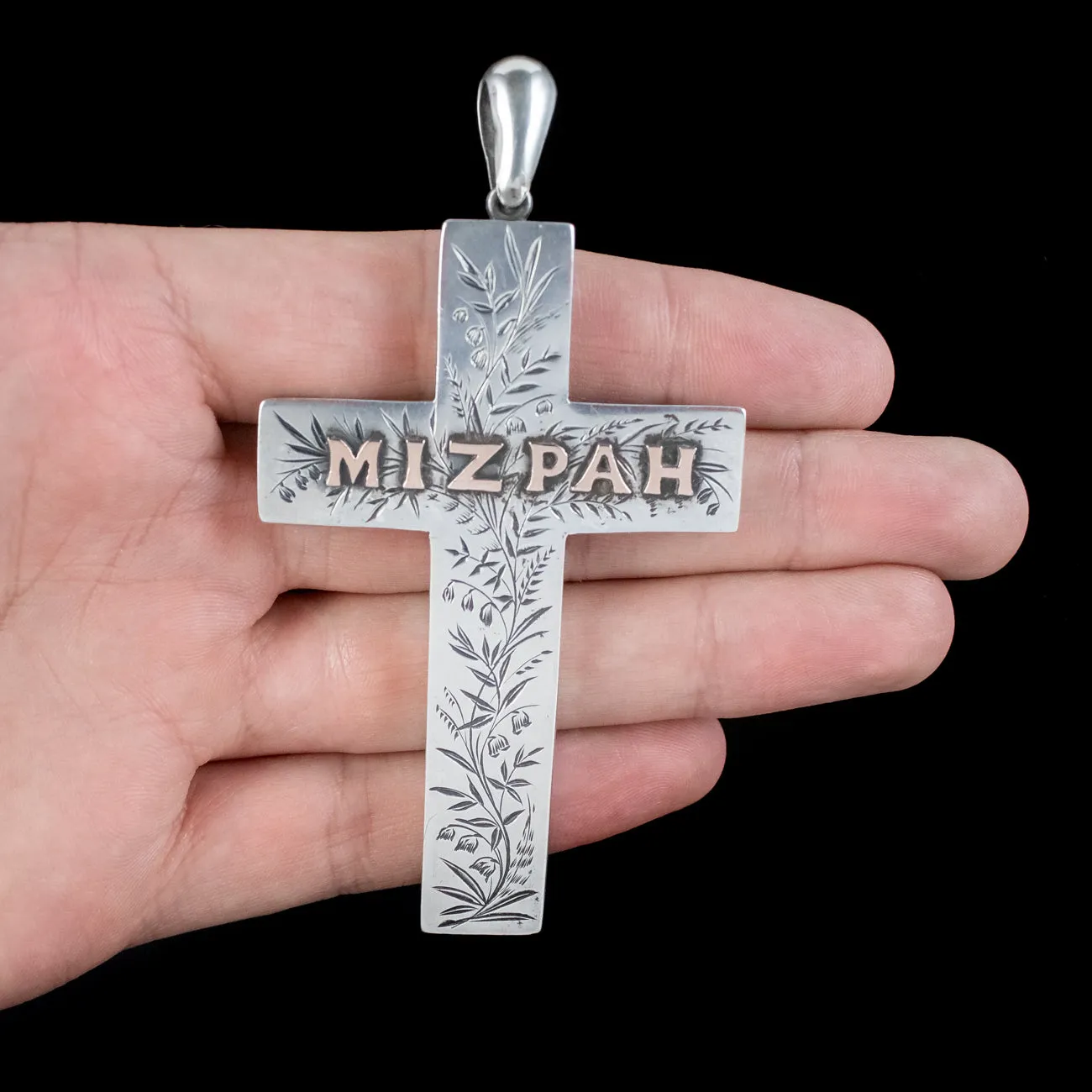 Antique Victorian Silver Mizpah Cross Pendant Dated 1882