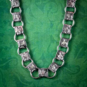 Antique Victorian Sterling Silver Collar Necklace Gold Birds Circa 1880
