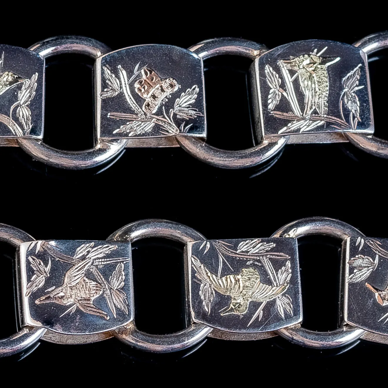 Antique Victorian Sterling Silver Collar Necklace Gold Birds Circa 1880