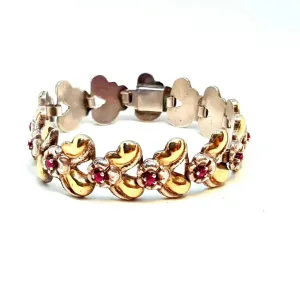 Art deco bracelet in silver, gold and ruby. Antiques. Silver gilt bracelet.