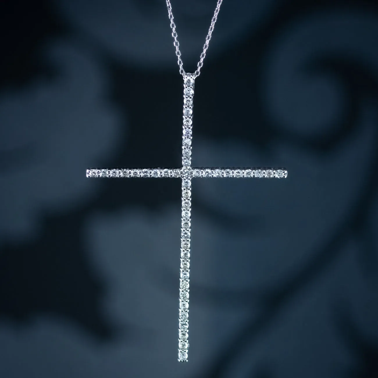 Art Deco Diamond Cross Pendant Necklace 18ct Gold