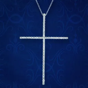 Art Deco Diamond Cross Pendant Necklace 18ct Gold
