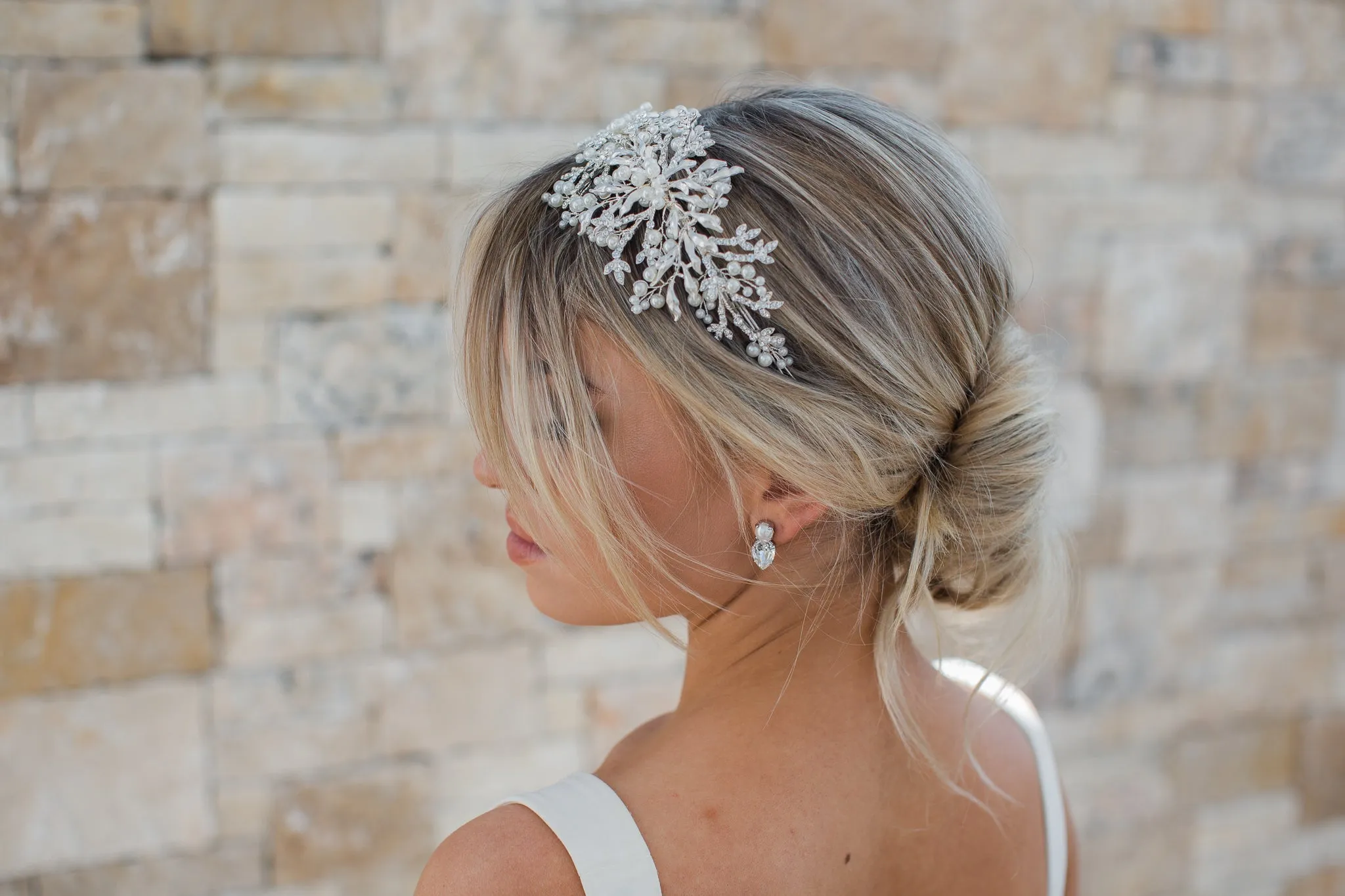 Aspen - Pearl & Swarovski Silver Bridal Stud Earrings