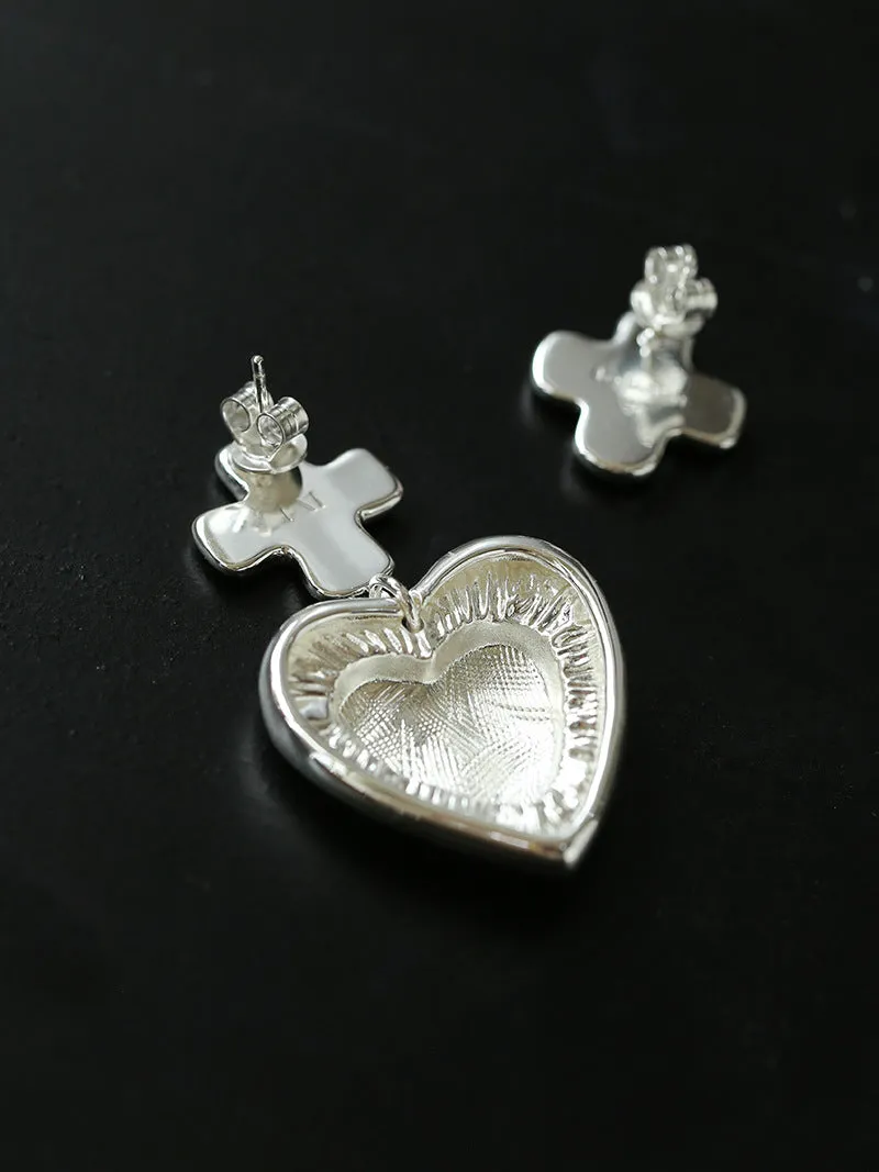 Asymmetrical Heart Cross Pendant Earring